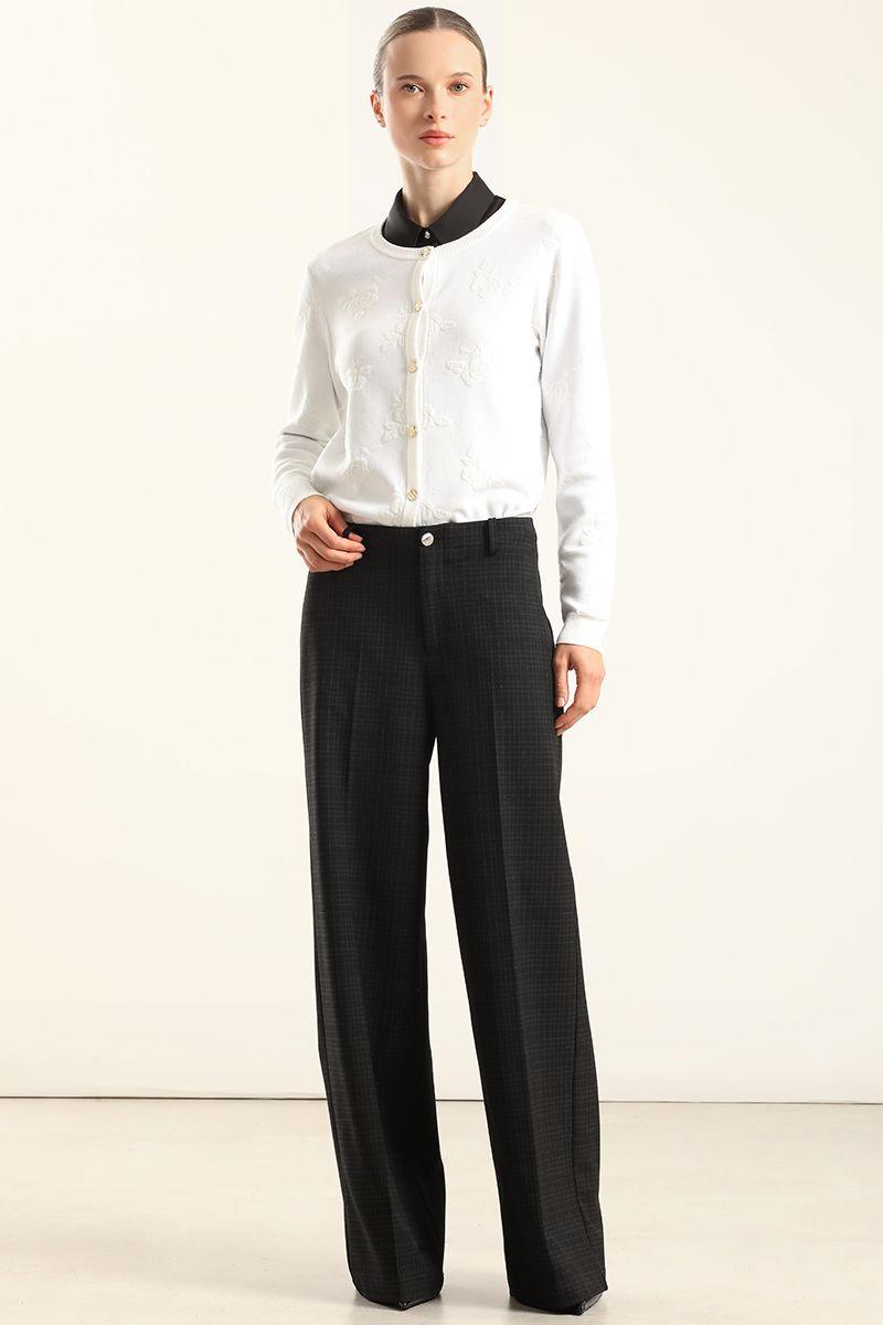 Pantalon Ancho Cuadros Fantasia, Negro Liola-0