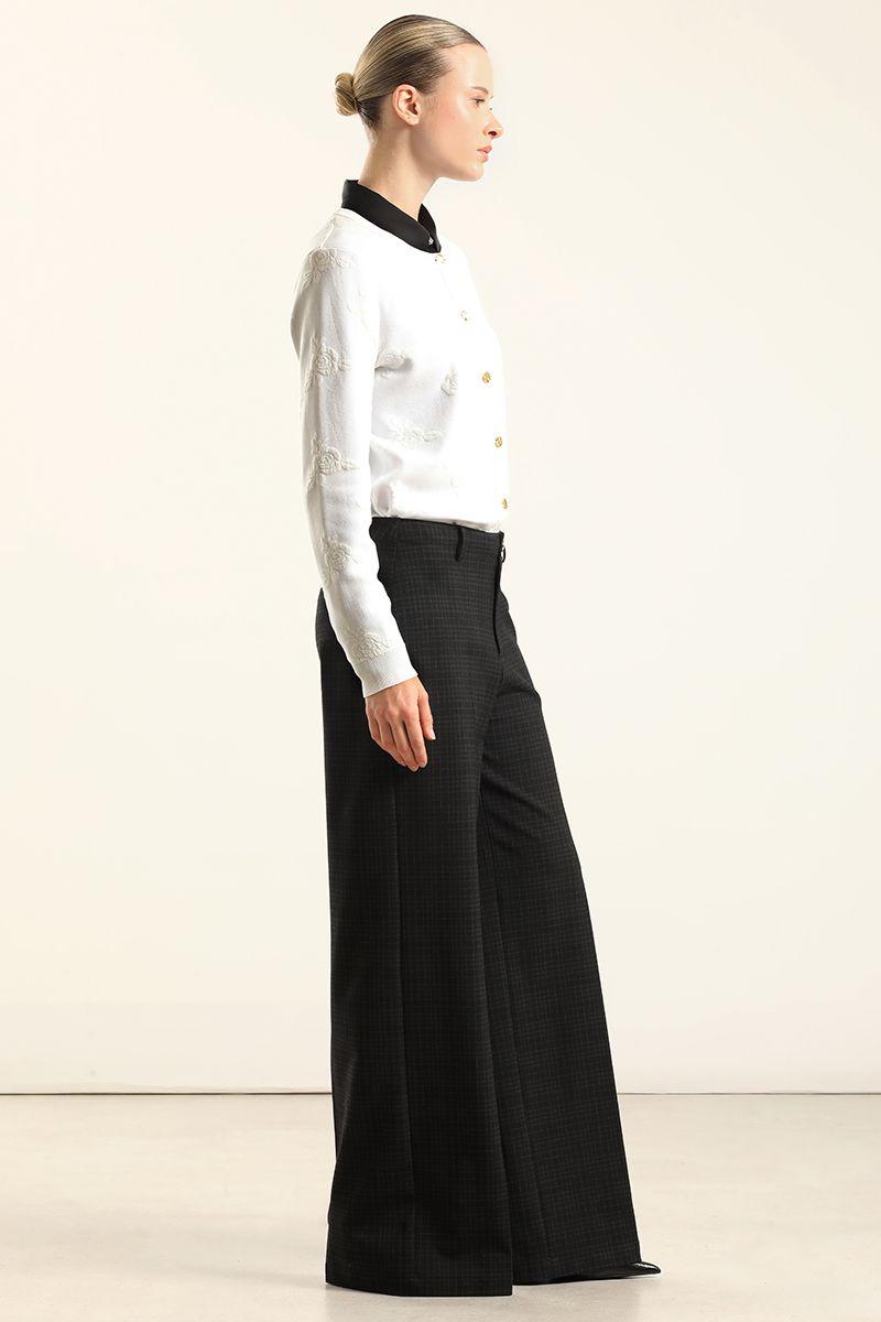 Pantalon Ancho Cuadros Fantasia, Negro Liola-2