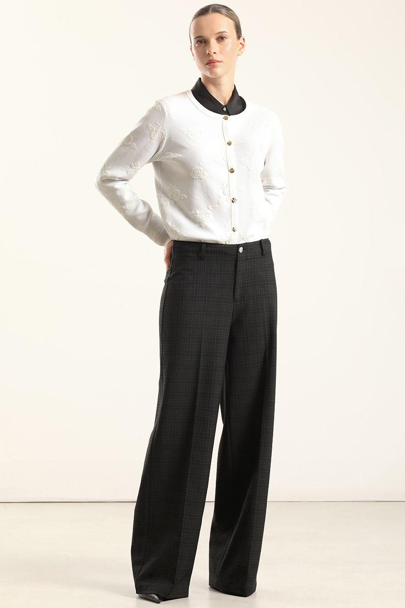 Pantalon Ancho Cuadros Fantasia, Negro Liola-4