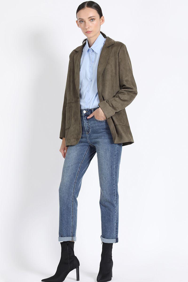 Blazer Semi Recto Efecto Gamuza, Militar Liola-1