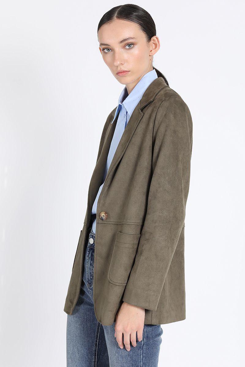 Blazer Semi Recto Efecto Gamuza, Militar Liola-2