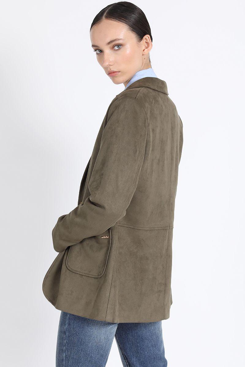 Blazer Semi Recto Efecto Gamuza, Militar Liola-3