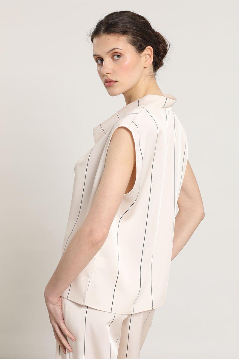 Top satin drapeada, rayas, beige Liola-3