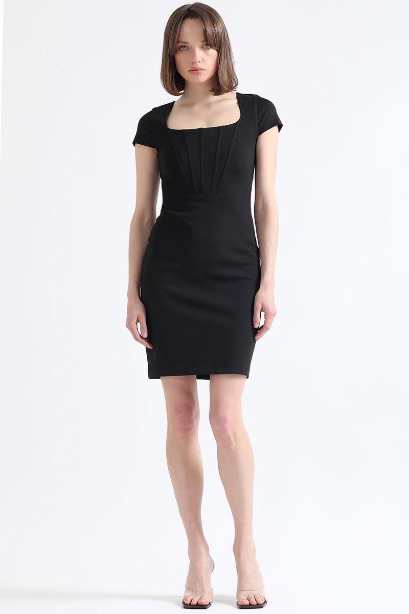 Vestido Entallado, Cortes Corse, Negro Liola-2
