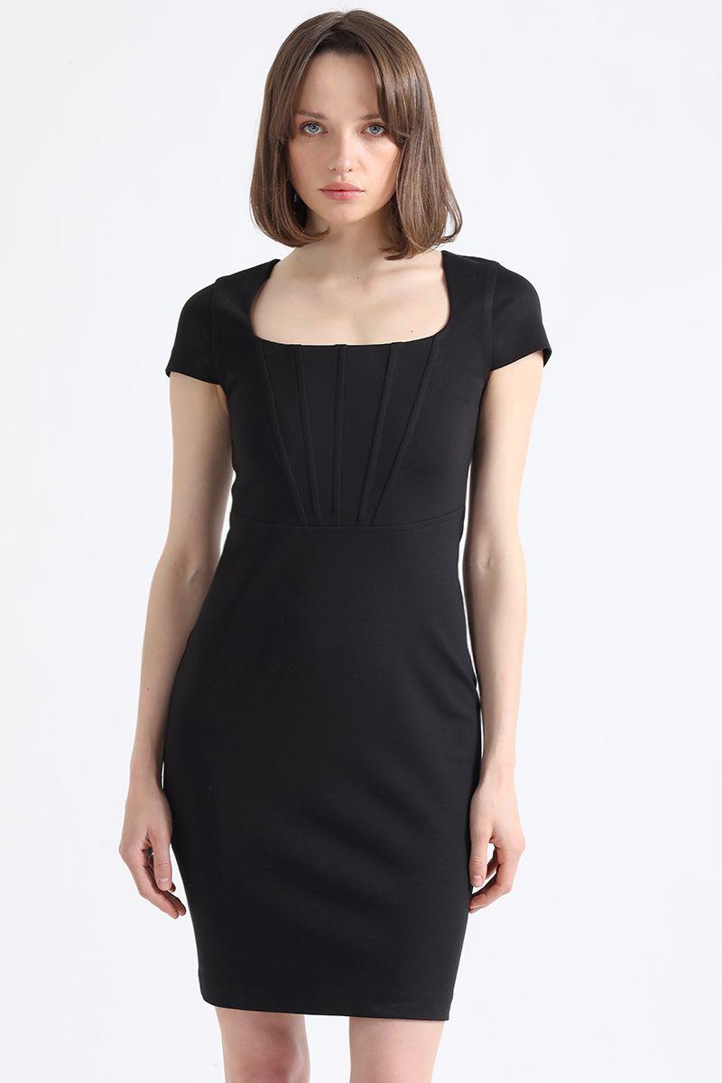 Vestido Entallado, Cortes Corse, Negro Liola-5