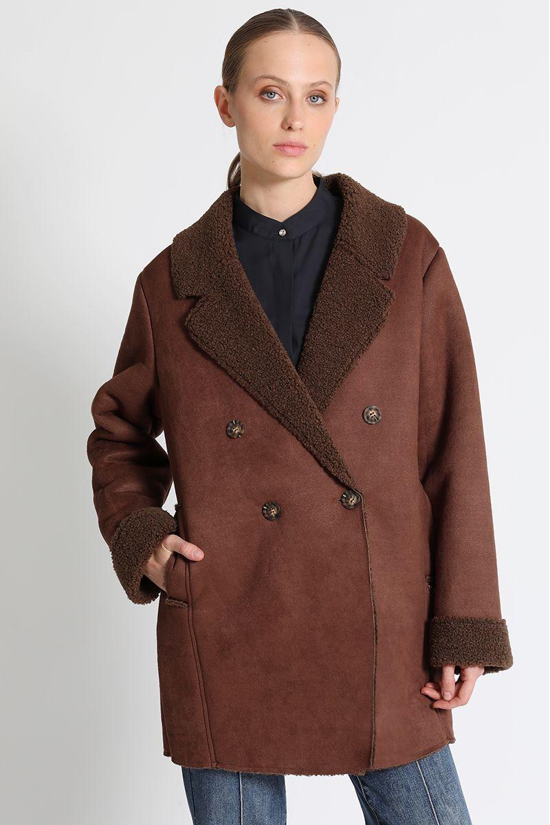 Chaquetón Recto Gamuza Chocolate Liola-0