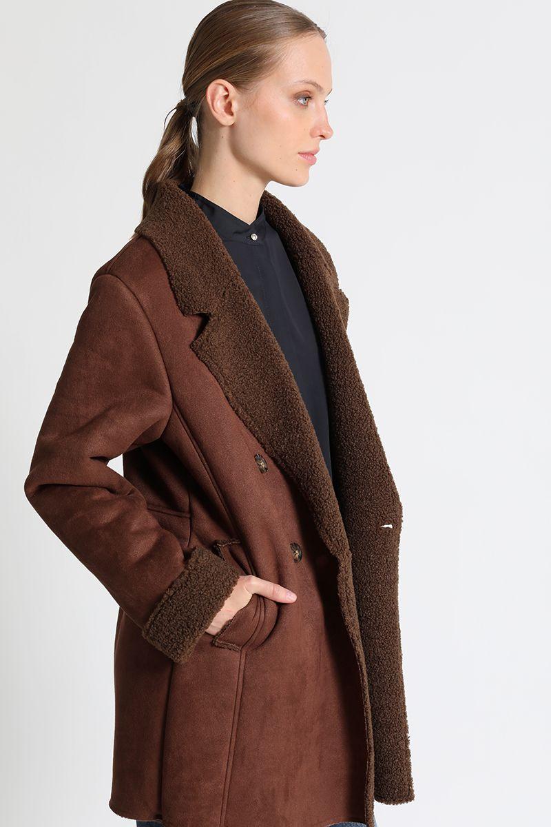 Chaquetón Recto Gamuza Chocolate Liola-1