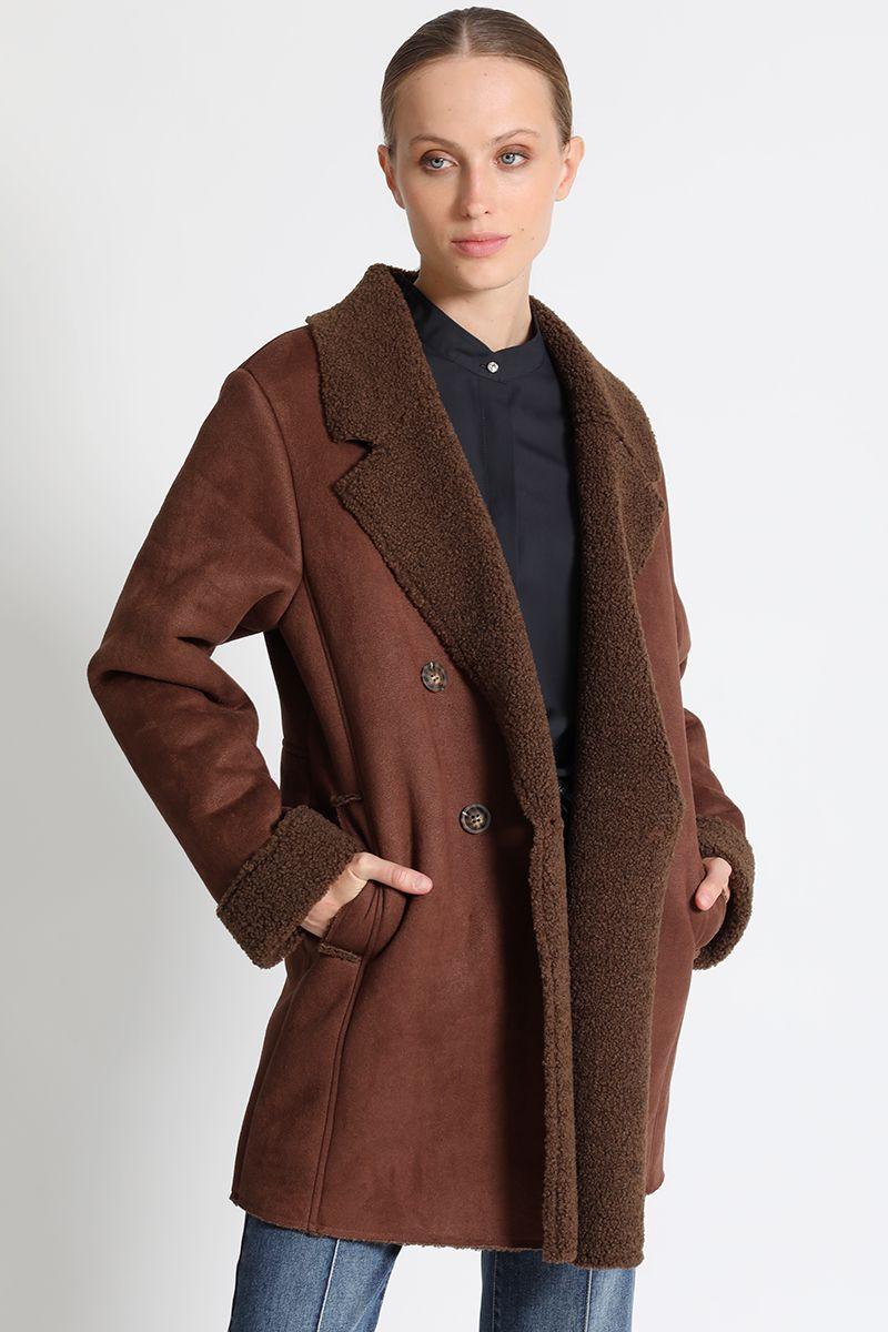 Chaquetón Recto Gamuza Chocolate Liola-3