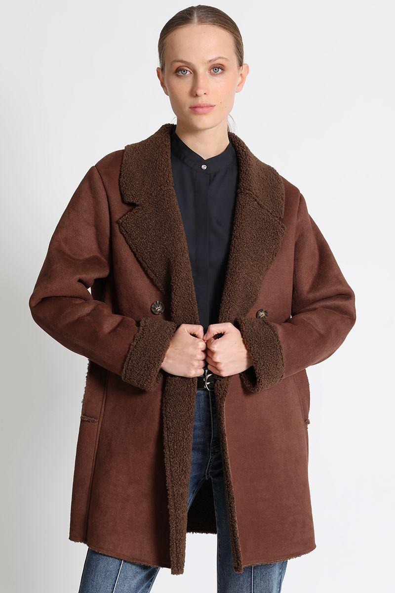 Chaquetón Recto Gamuza Chocolate Liola-4