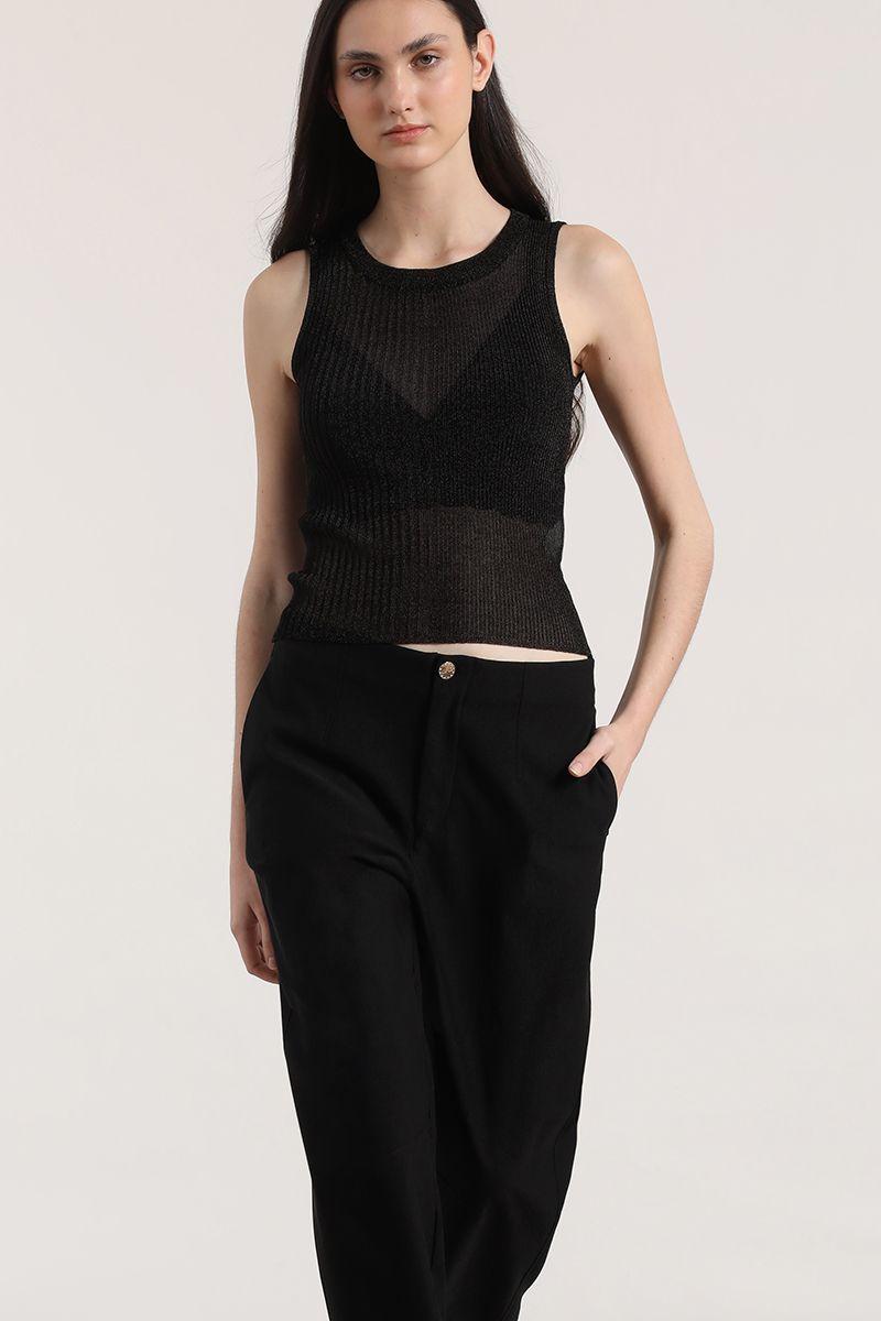 Polera punto hilo metalizado Liola mujer negro-3