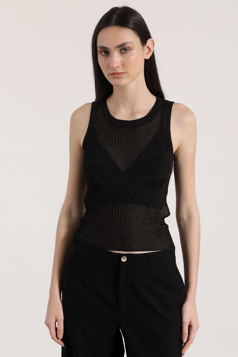 Polera punto hilo metalizado Liola mujer negro-4