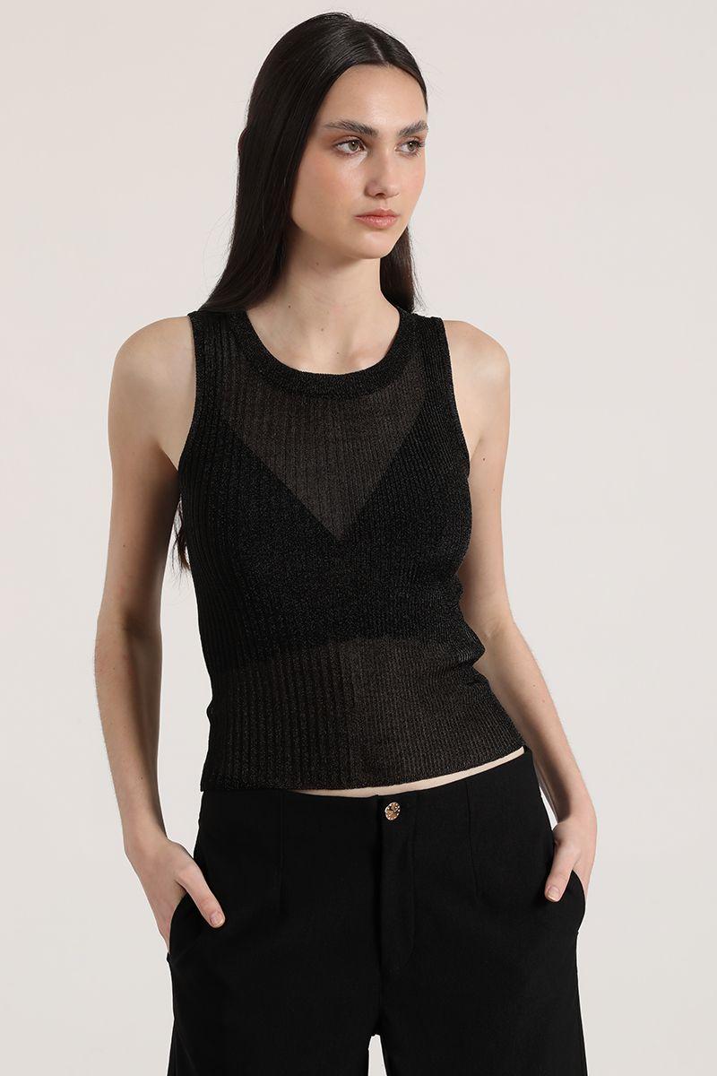 Polera punto hilo metalizado Liola mujer negro-5
