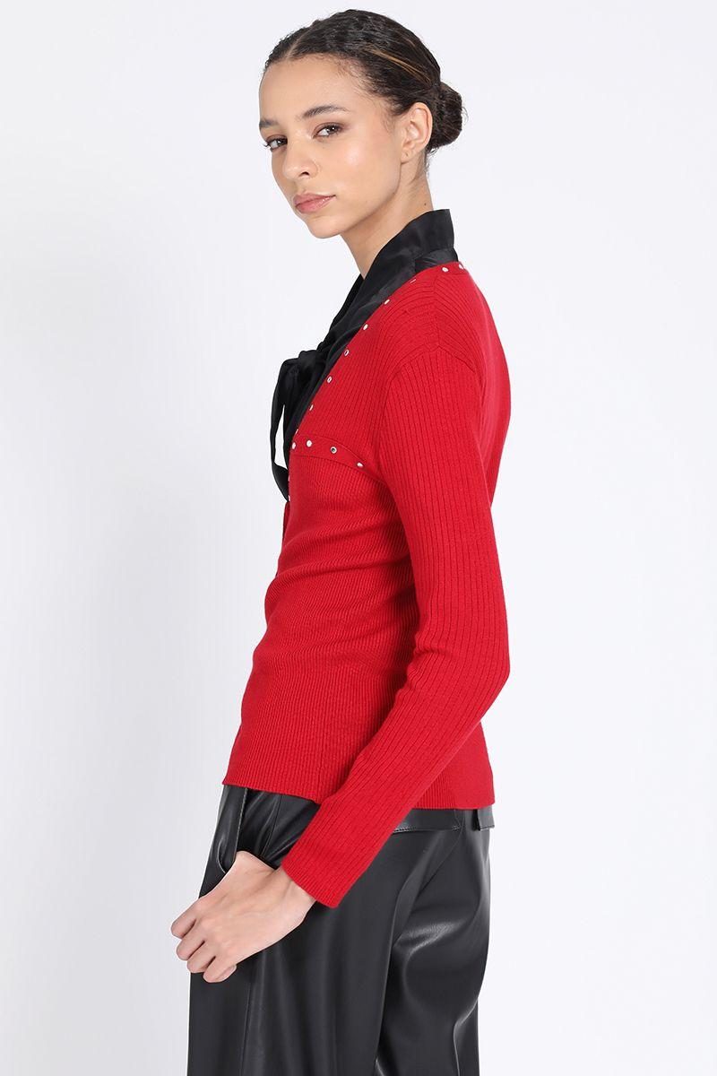 Cardigan Tejido Punto Remaches, Rojo Liola-1