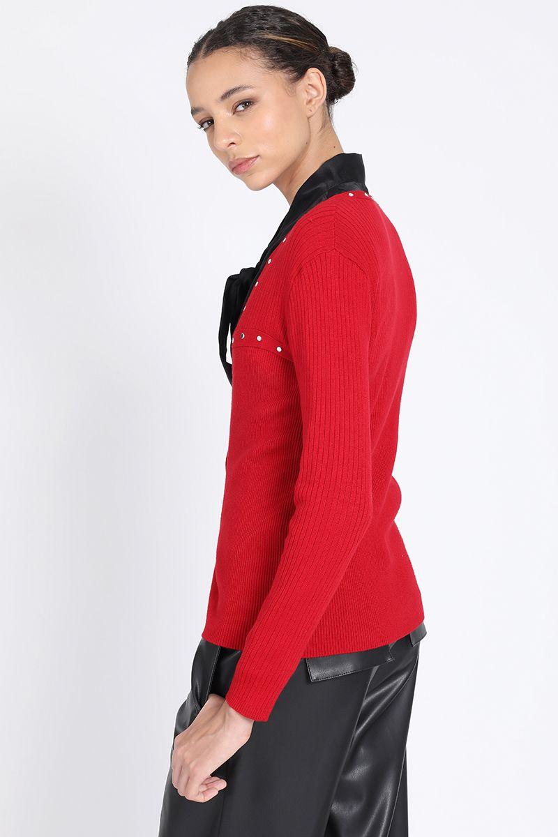 Cardigan Tejido Punto Remaches, Rojo Liola-4