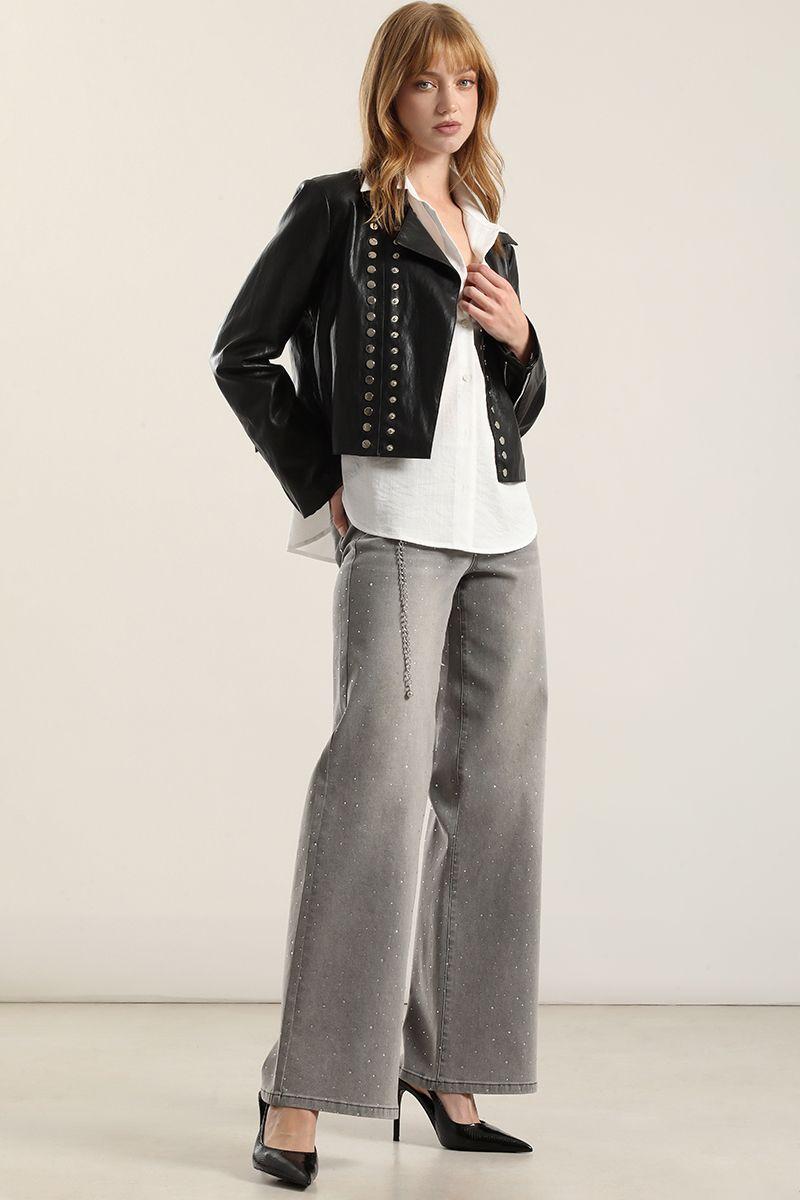 Chaqueta biker efecto cuero, negro Liola-1