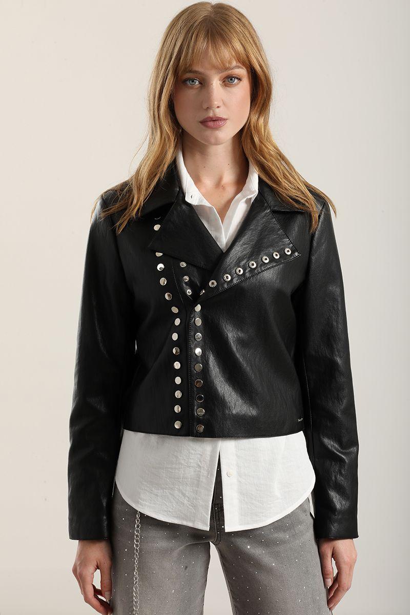 Chaqueta biker efecto cuero, negro Liola-2
