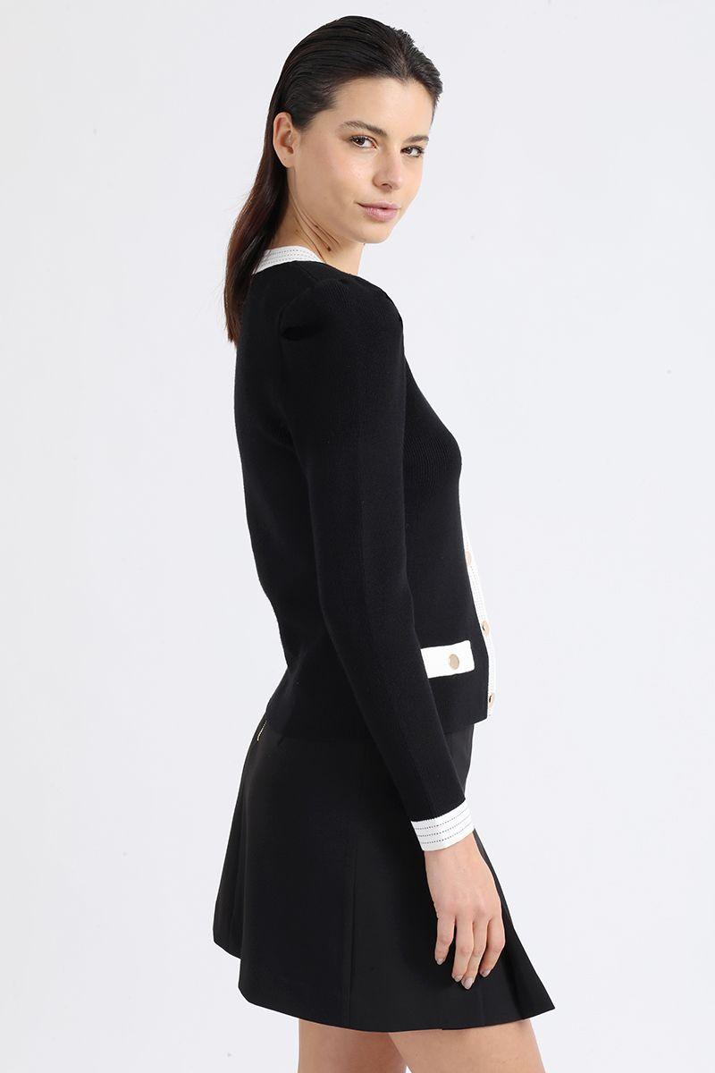 Chaqueta De Punto Bicolor, Negro Liola-3