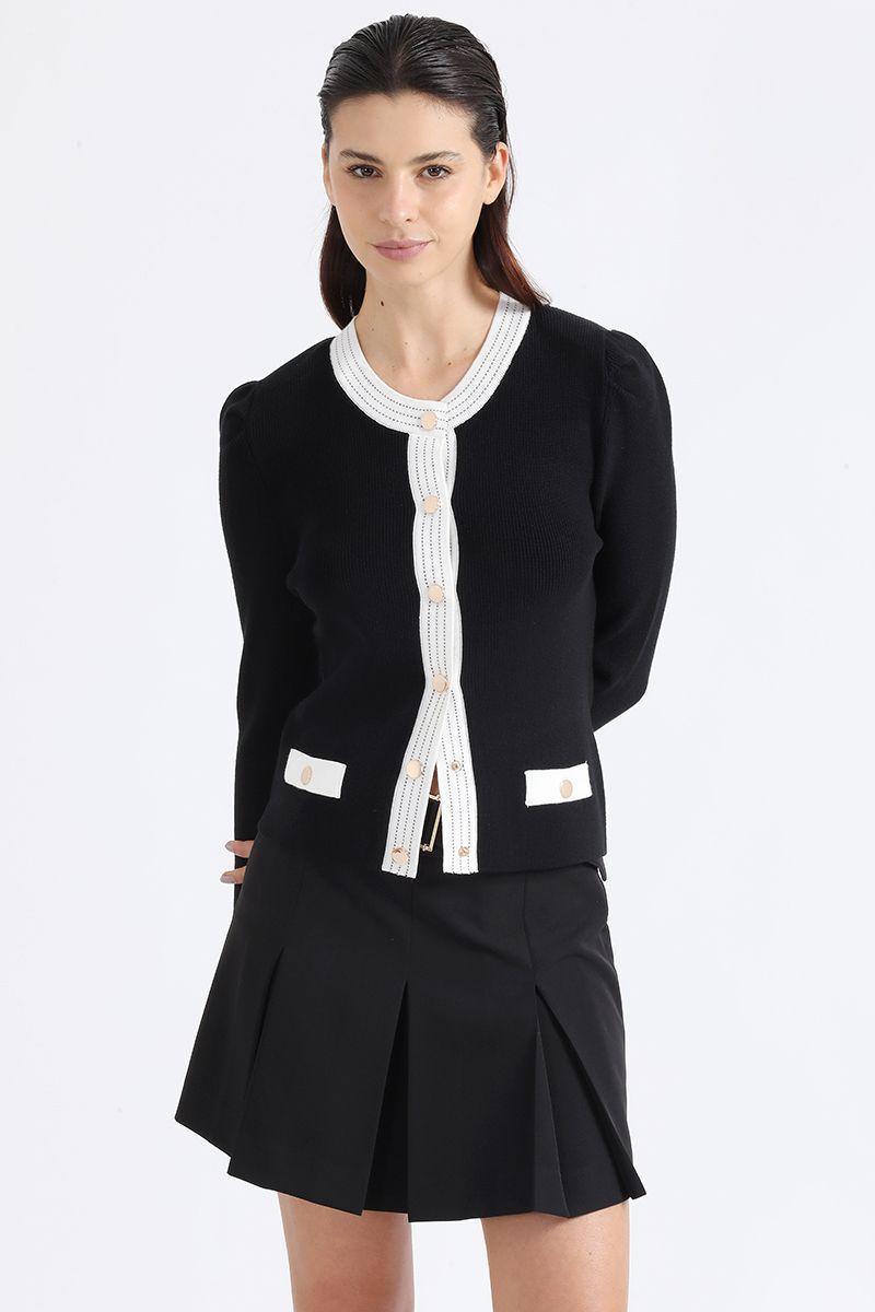 Chaqueta De Punto Bicolor, Negro Liola-4