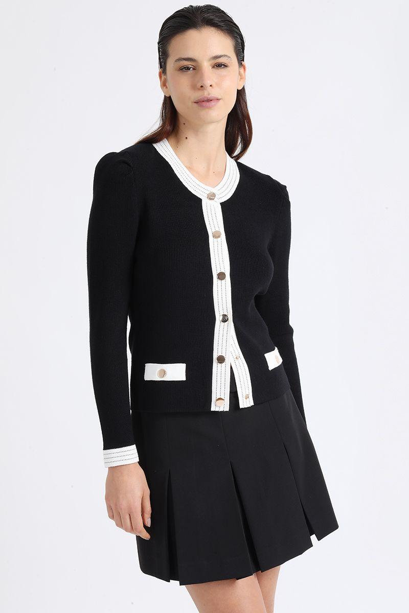 Chaqueta De Punto Bicolor, Negro Liola-5