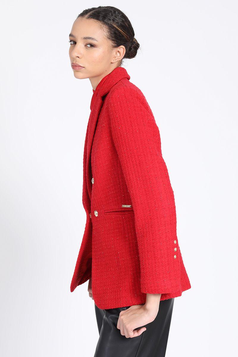 Blazer Largo Entallado, Tweed Con Lurex, Rojo Liola-5
