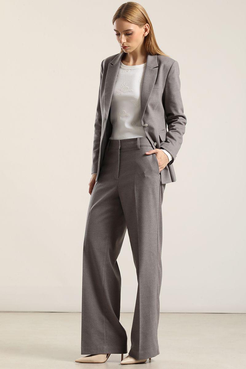 Pantalon Ancho, Tiro Alto, Gris Liola-0