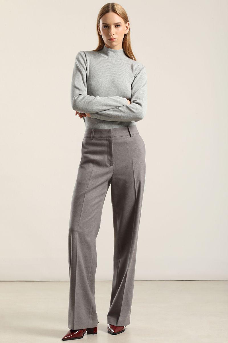 Pantalon Ancho, Tiro Alto, Gris Liola-3