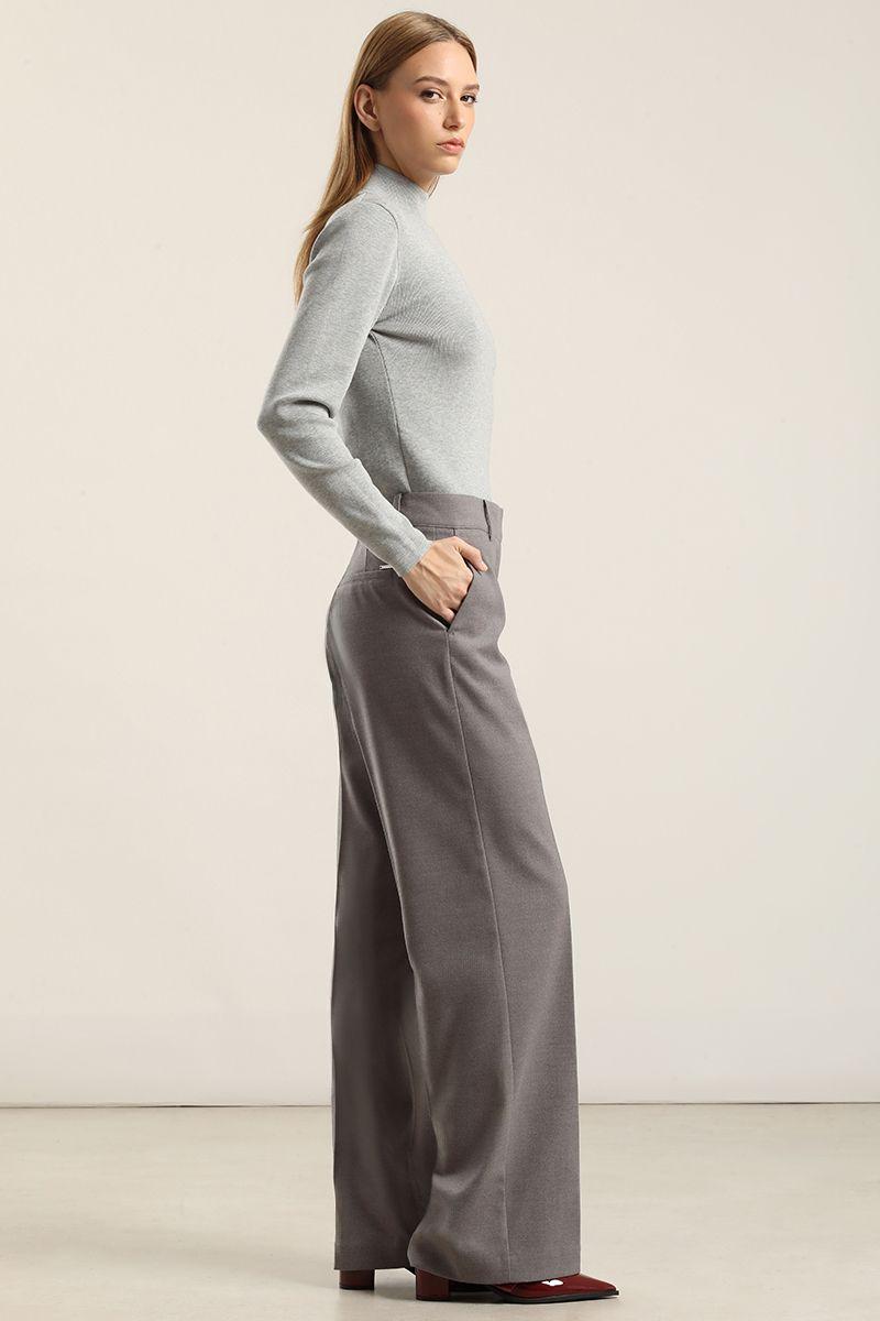 Pantalon Ancho, Tiro Alto, Gris Liola-4