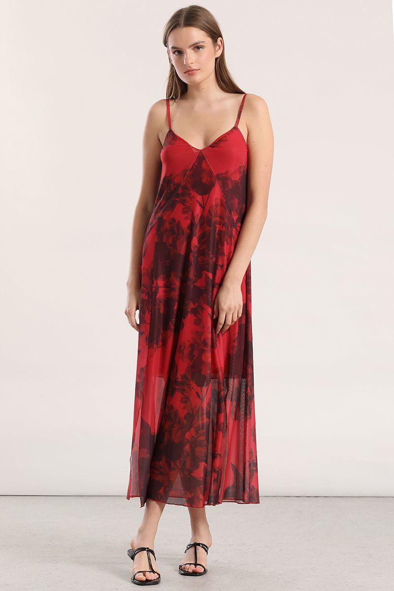 Vestido midi malla estampado mujer Liola rojo-0