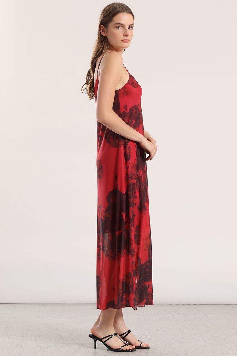 Vestido midi malla estampado mujer Liola rojo-1