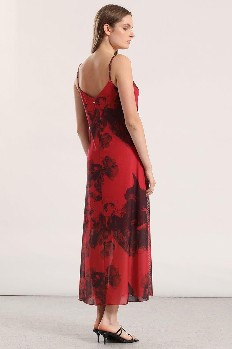 Vestido midi malla estampado mujer Liola rojo-2