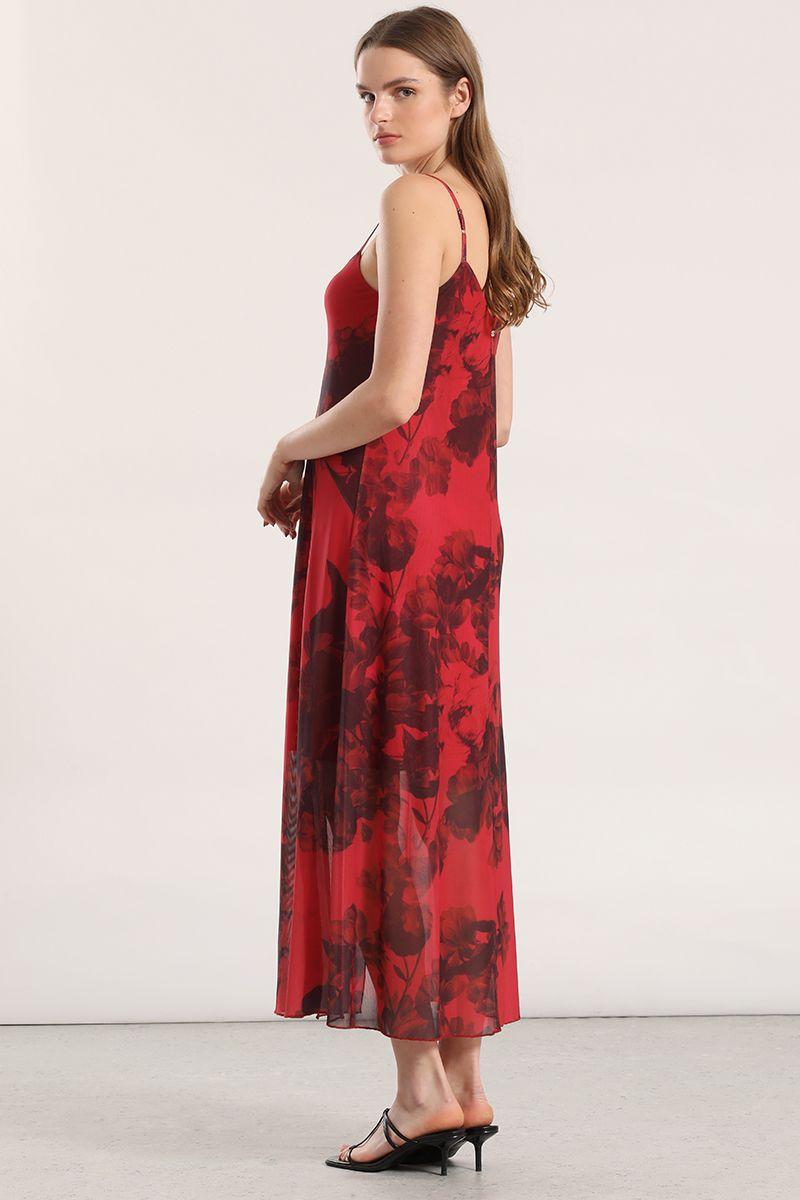 Vestido midi malla estampado mujer Liola rojo-4