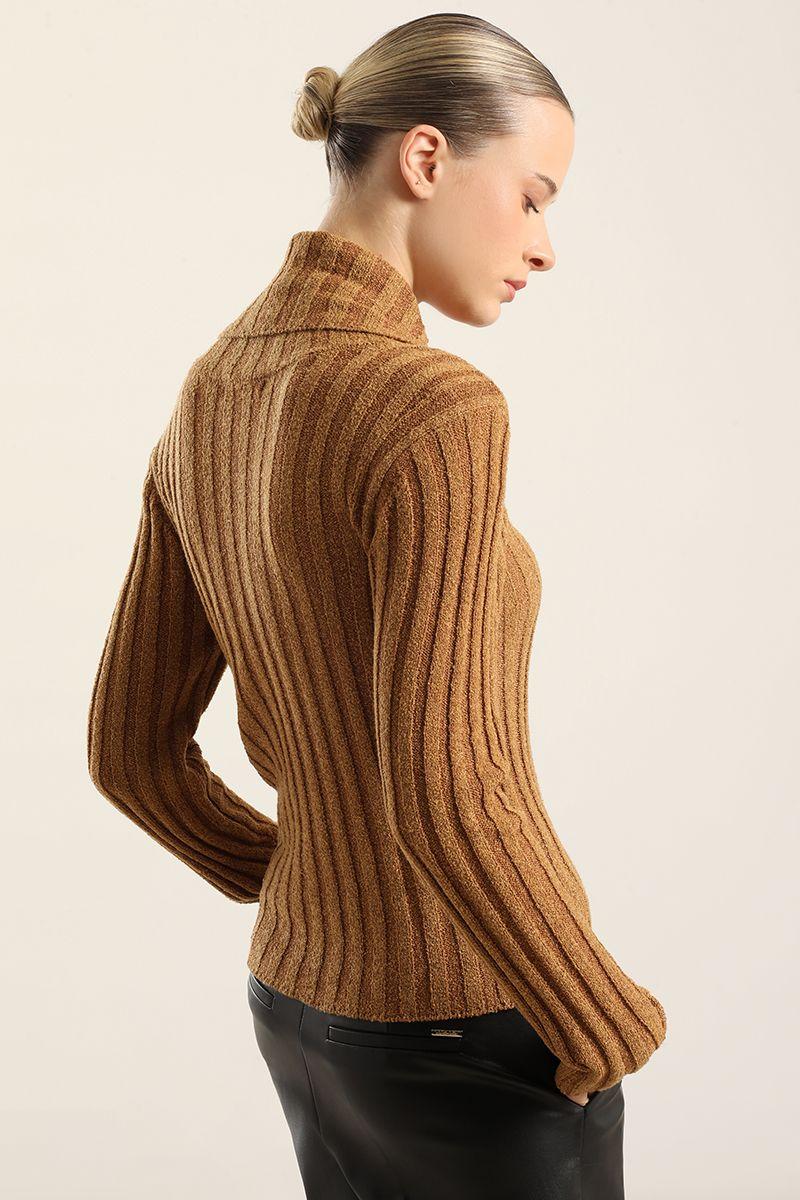 Jersey punto escote drapeado, cafe Liola-4