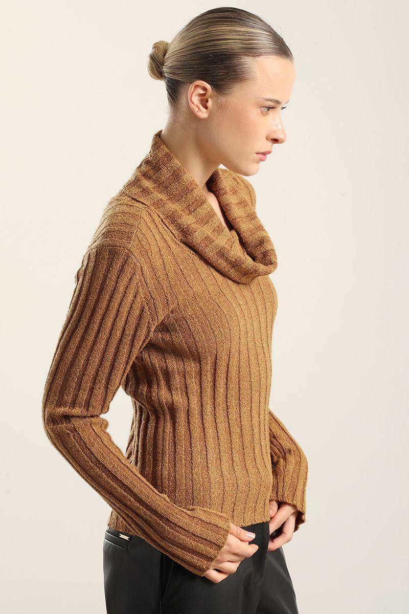 Jersey punto escote drapeado, cafe Liola-6