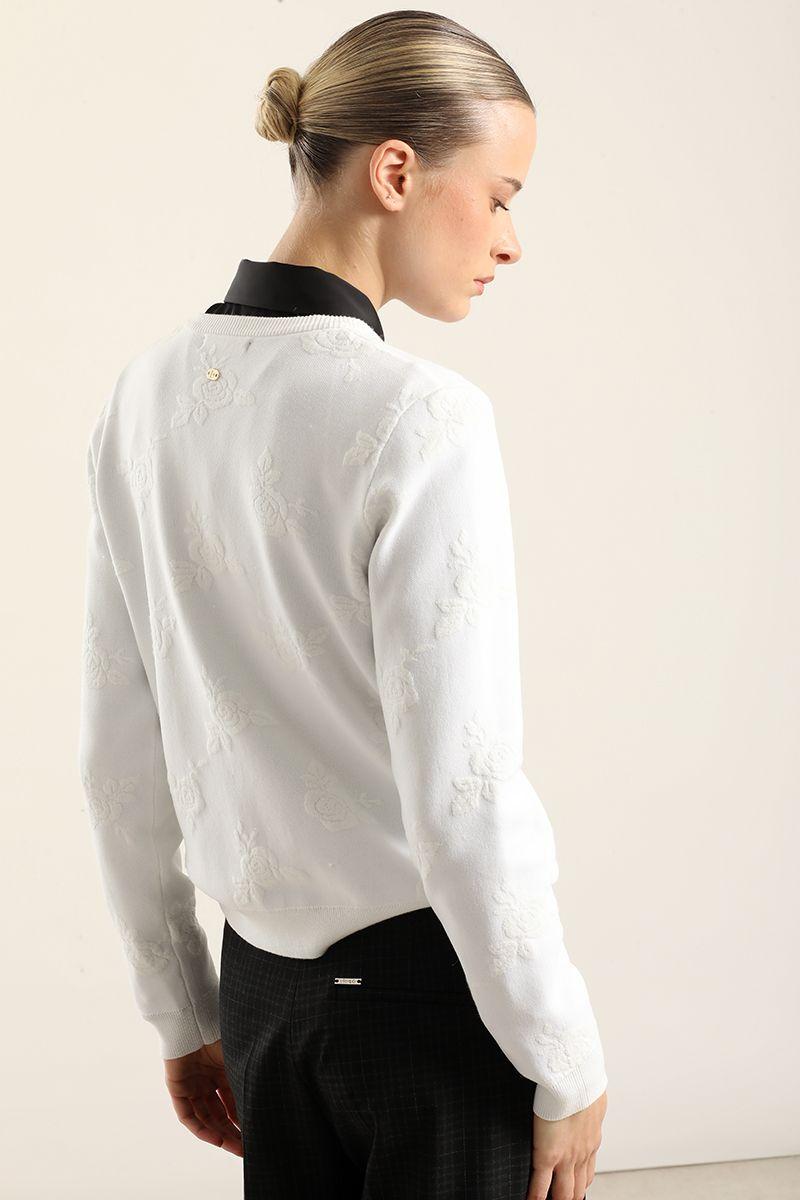 Cardigan punto jacquard flores, crudo Liola-3