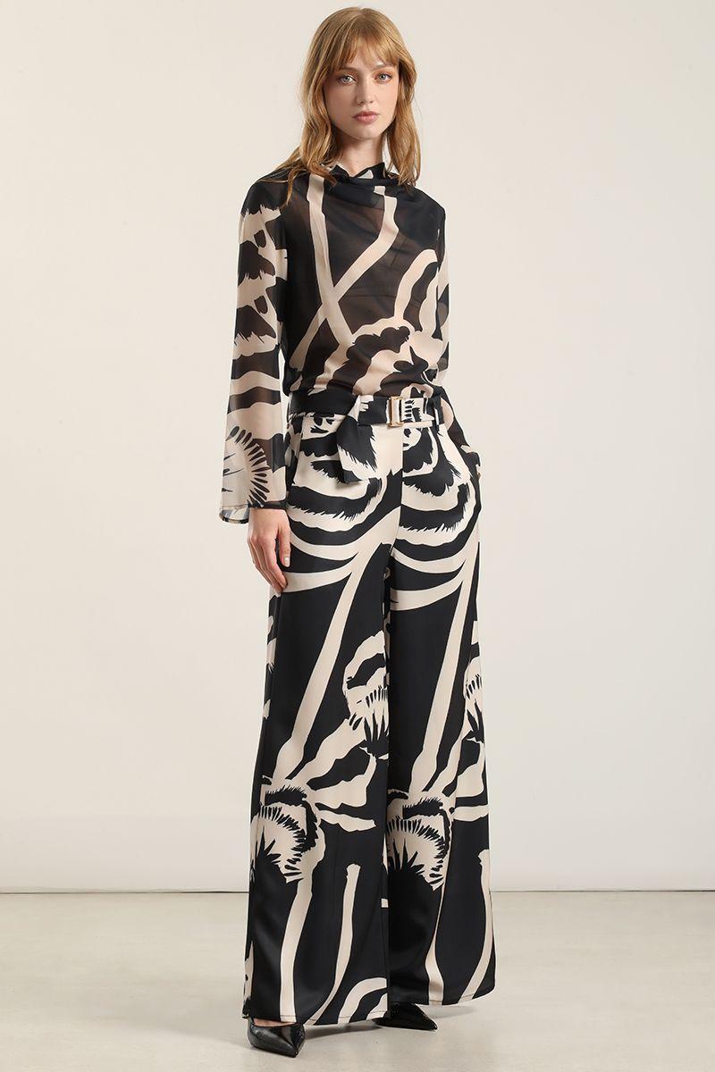 Blusa Estampada Semitransparente, Negro Liola-1