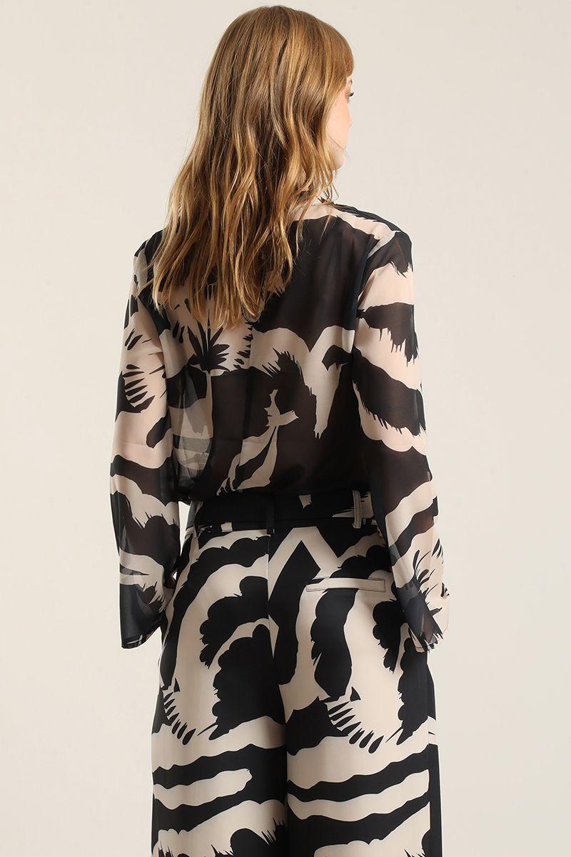 Blusa Estampada Semitransparente, Negro Liola-2