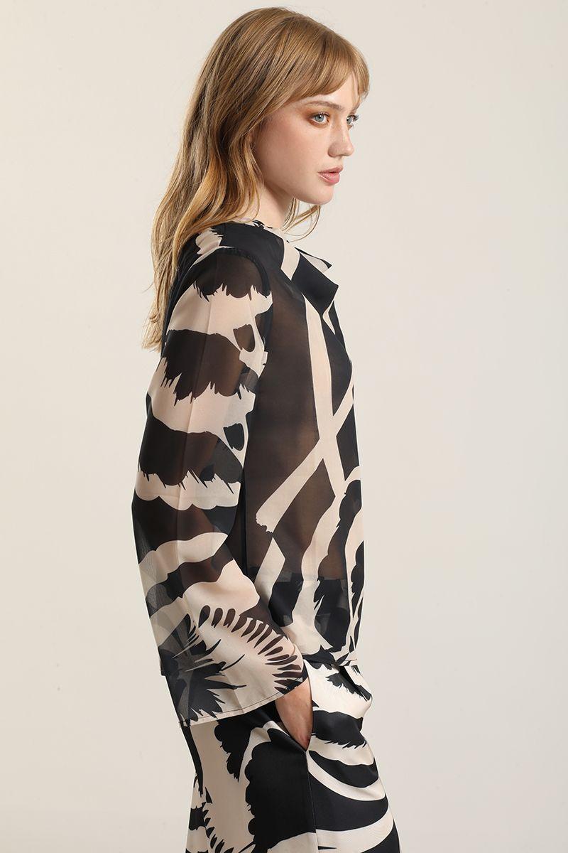 Blusa Estampada Semitransparente, Negro Liola-3