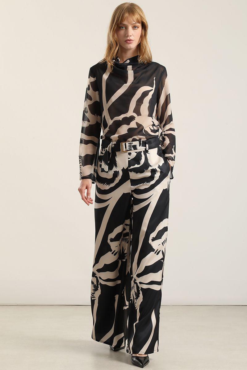 Blusa Estampada Semitransparente, Negro Liola-5