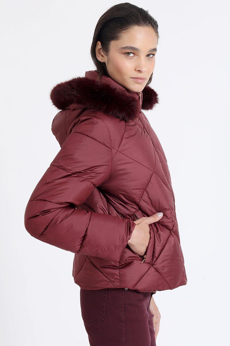 Parka Con Capucha Y Piel Desmontable, Burdeo Liola-0