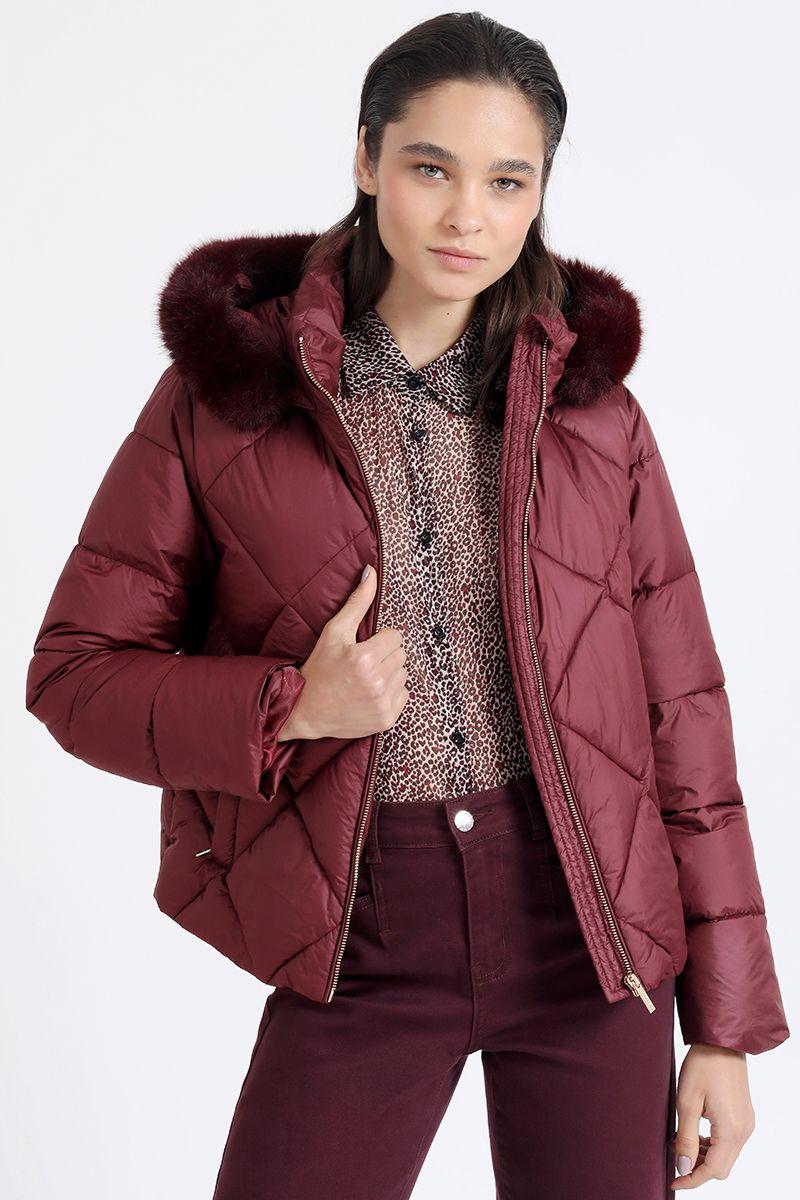 Parka Con Capucha Y Piel Desmontable, Burdeo Liola-4