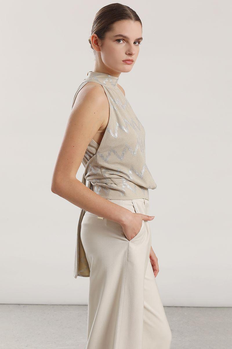 Top halter estampado folia mujer liola beige-3