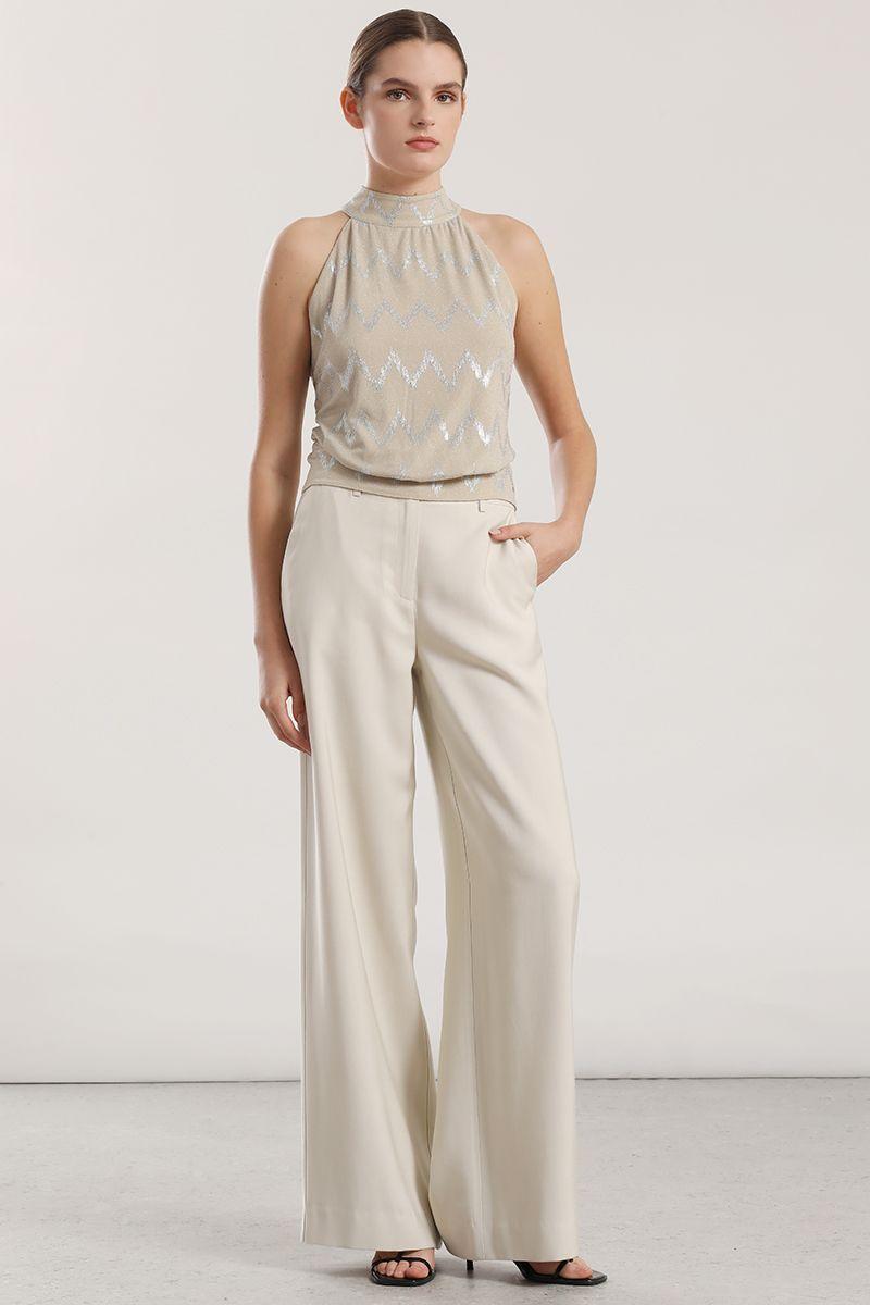 Top halter estampado folia mujer liola beige-4