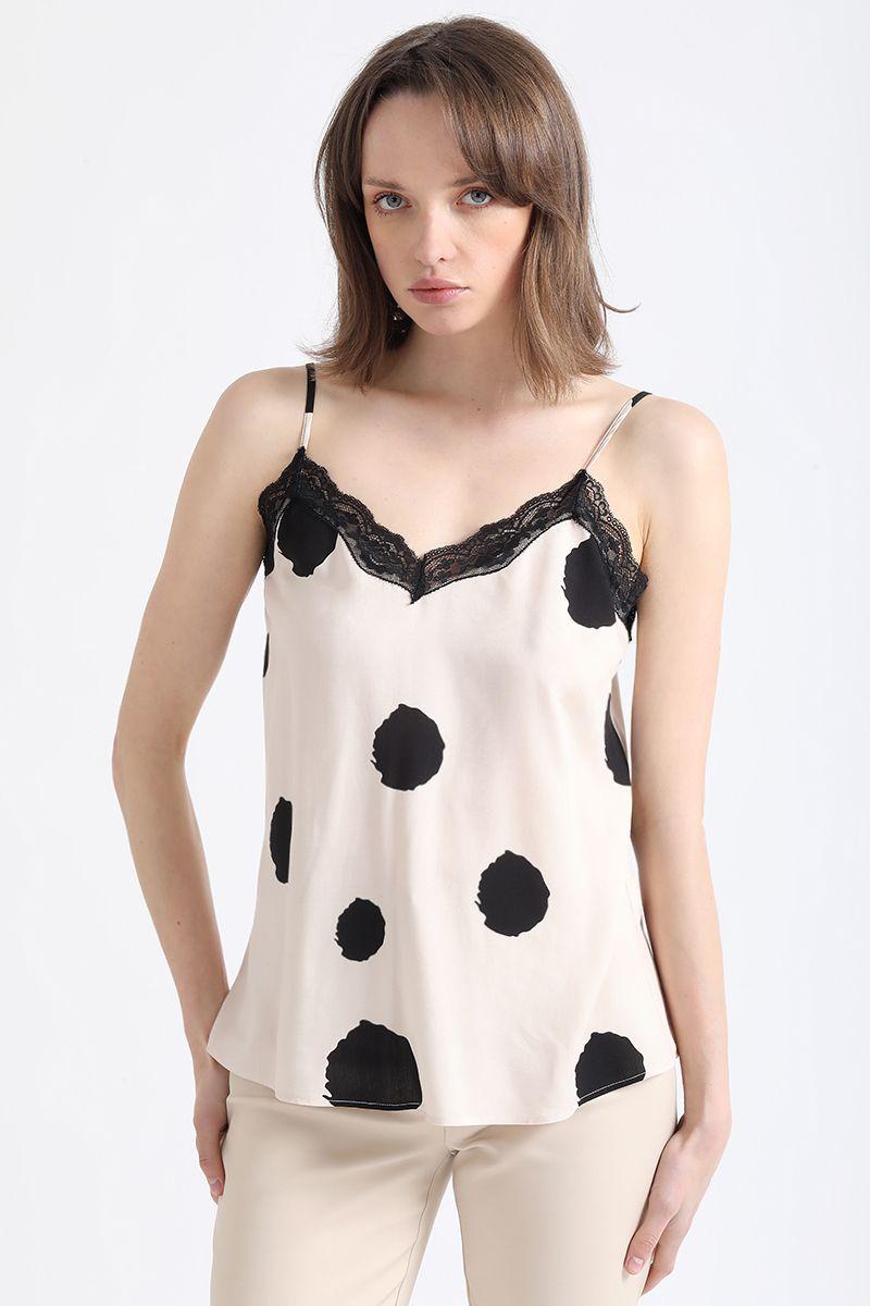 Top Lencero Estampado Manchas Puntos, Beige Liola-0
