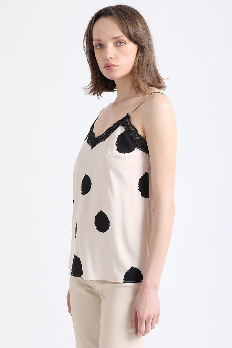 Top Lencero Estampado Manchas Puntos, Beige Liola-2