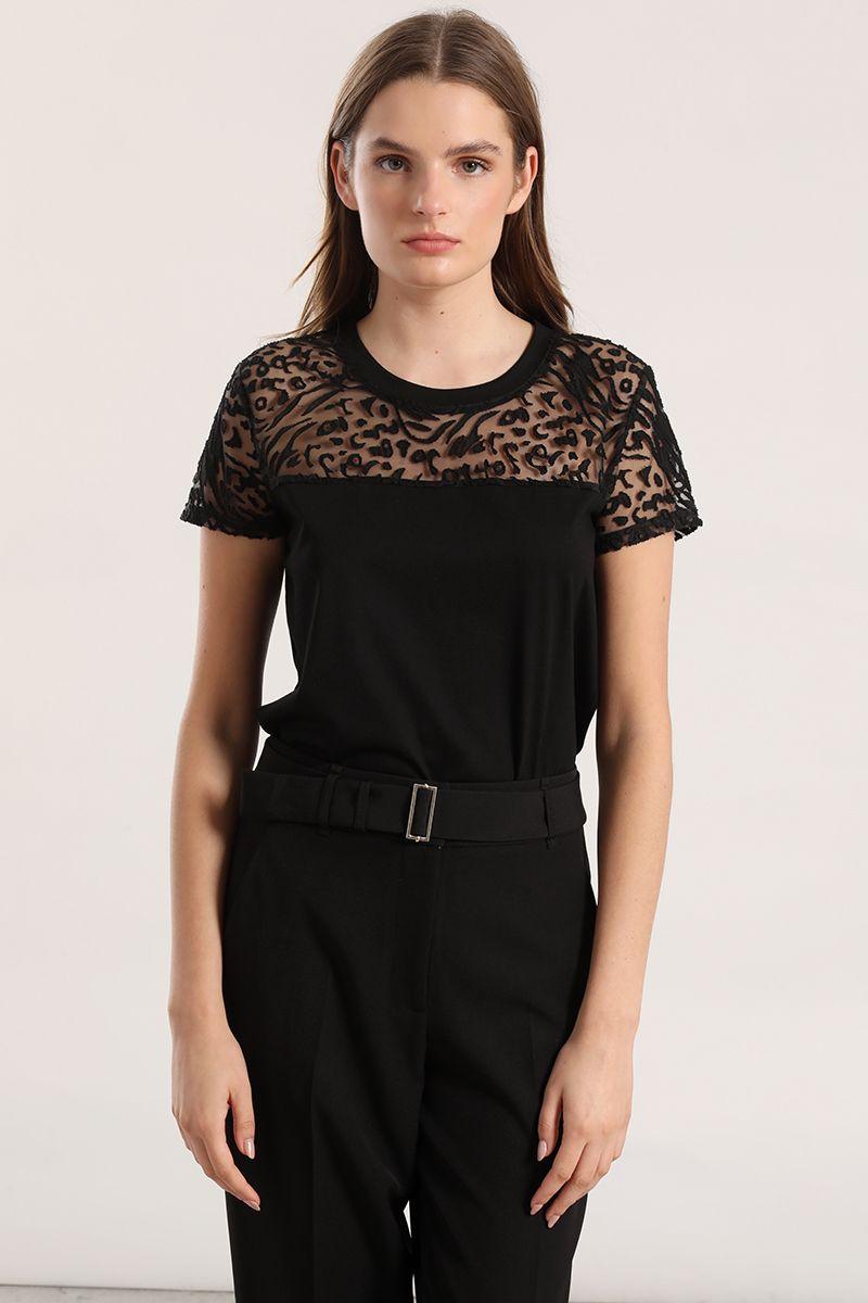 Polera animal print mujer Liola negro-0