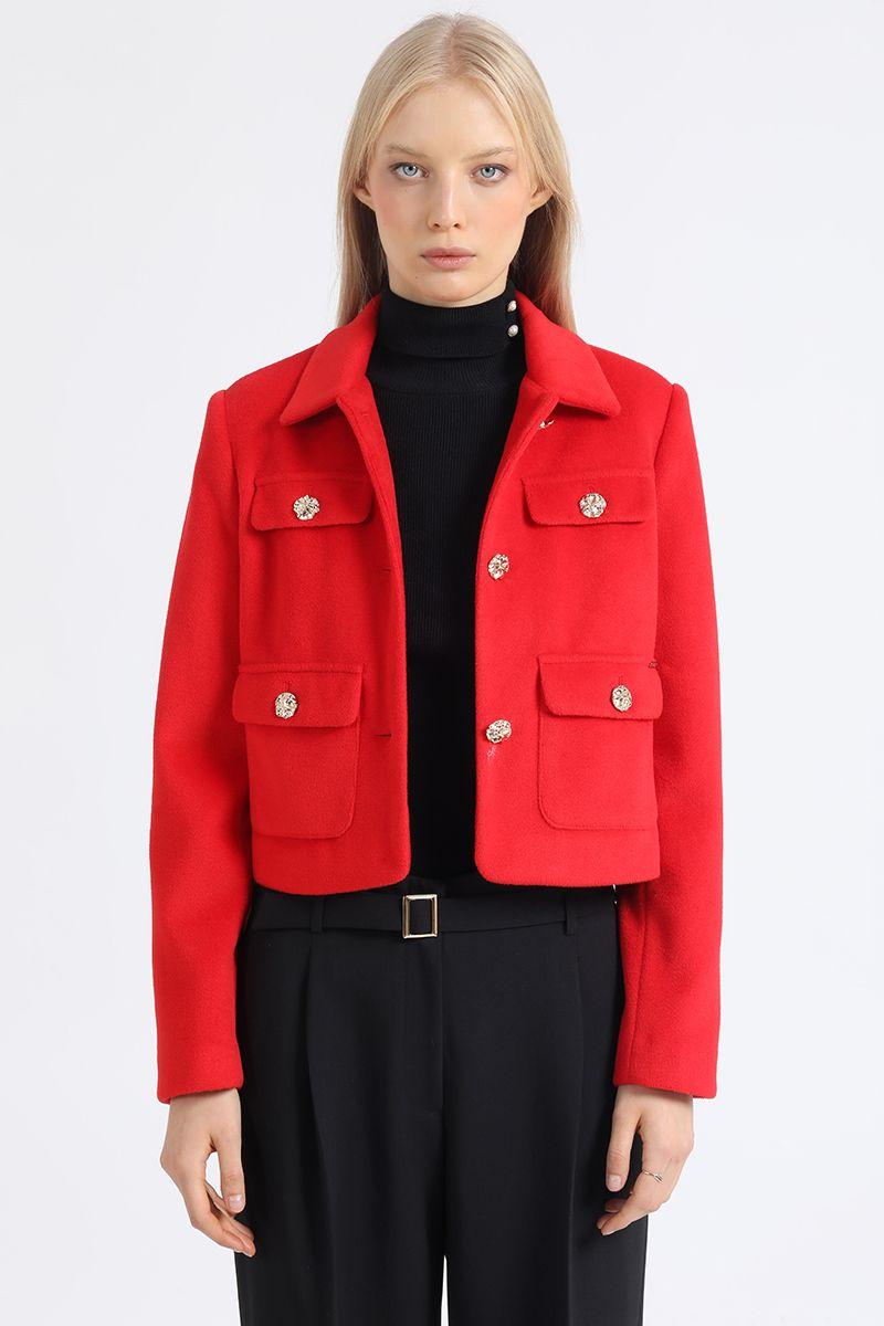 Chaqueta Crop, Muflon Melange, Rojo Liola-2