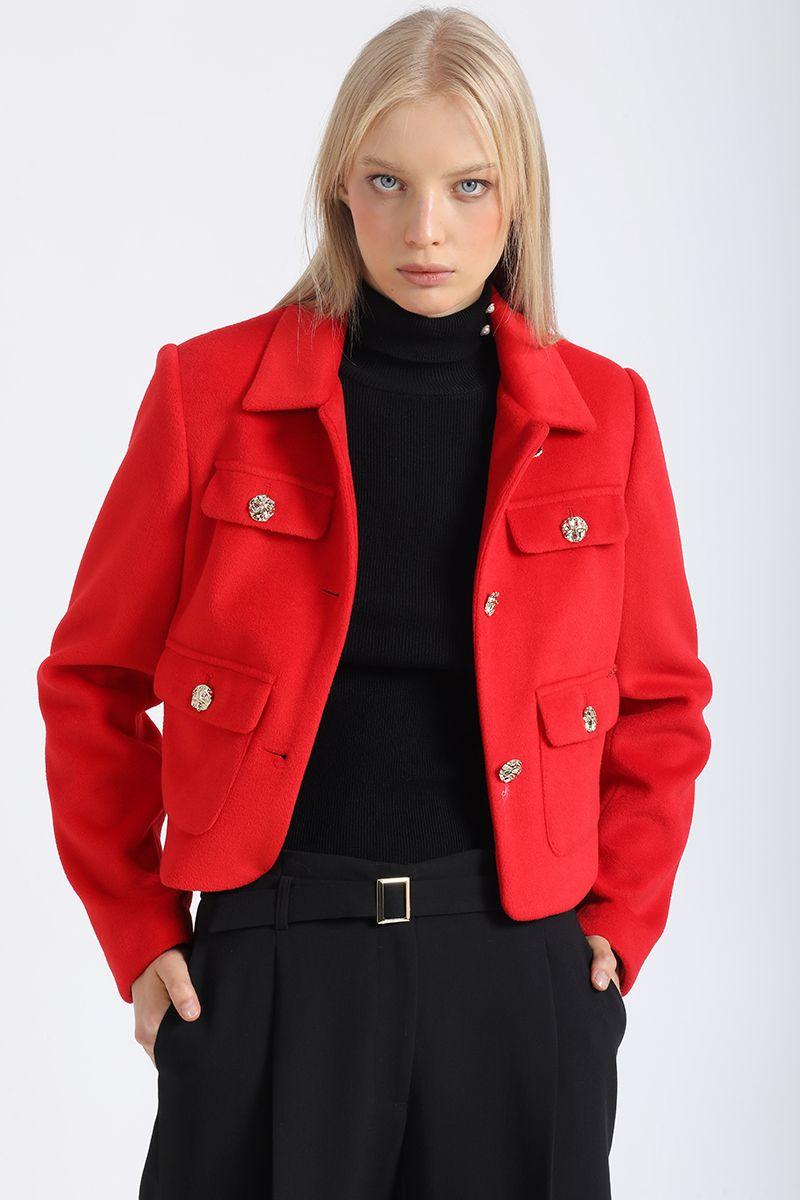 Chaqueta Crop, Muflon Melange, Rojo Liola-3