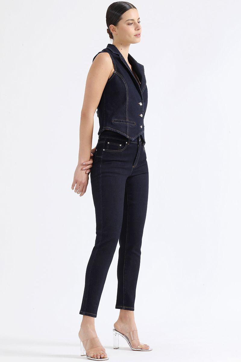 Jeans Skinny Fit, Tiro Medio, Indigo Liola-2