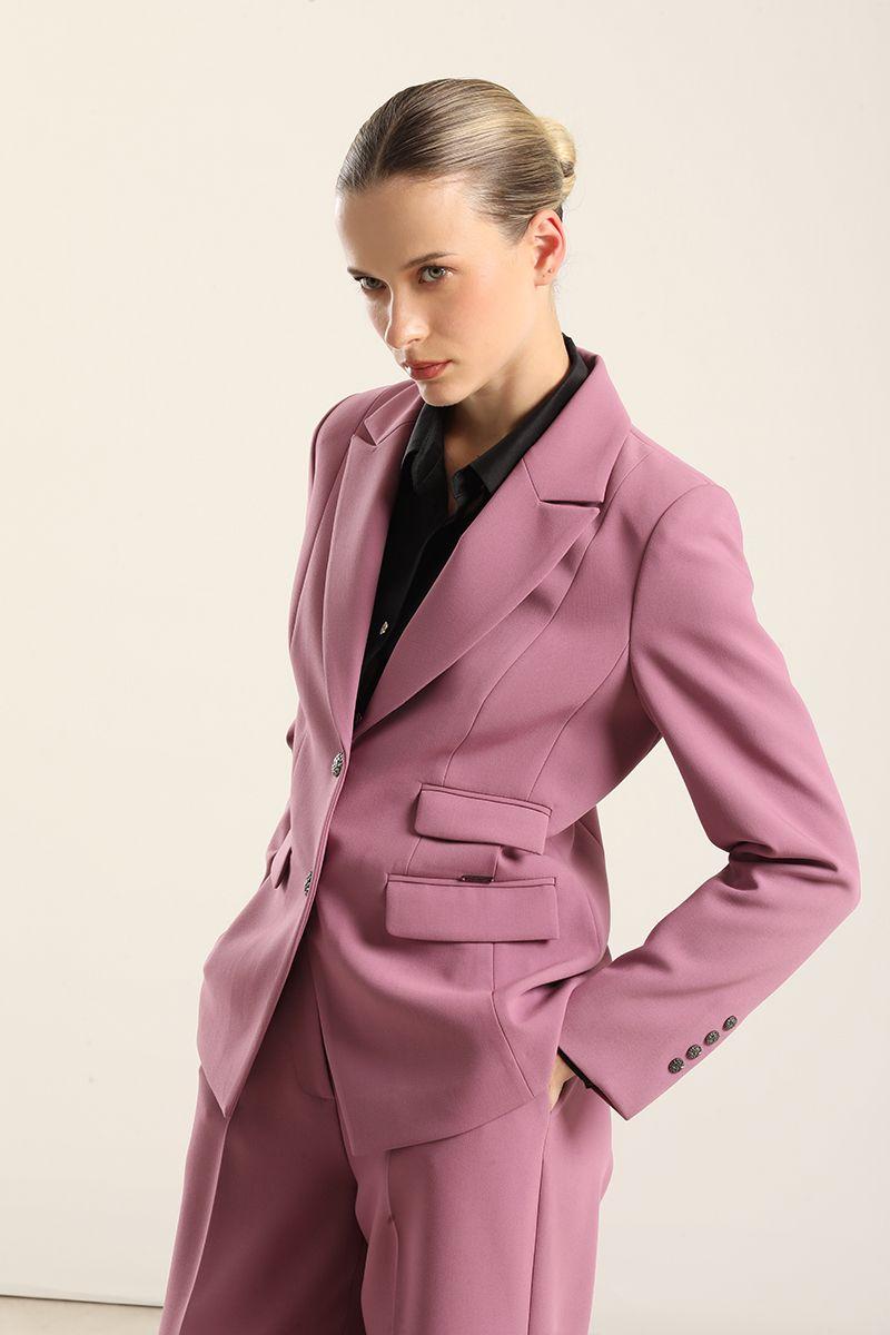 Blazer entallado, tapeta fantasia, rosa. Liola-4