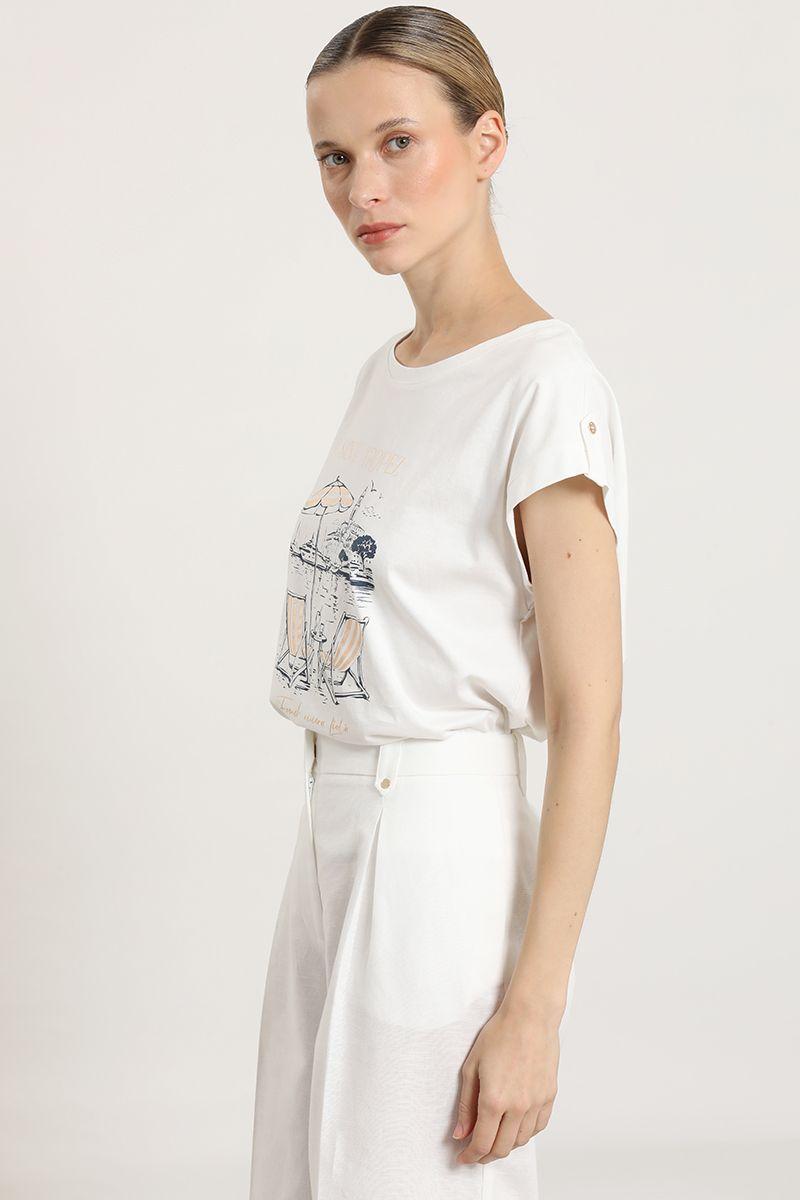 Polera estampado, boton manga, crudo Liola-2